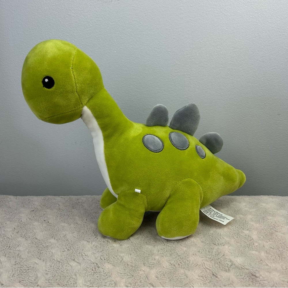 RN 163199 Green Dinosaur Plush Stuffed Animal Toy Gray Spots White Dino